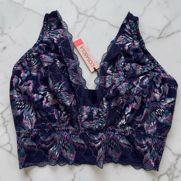 Cosabella Other - Cosabella Paradiso Curvy Plunge Bralette Navy Rani Pink Lace DD-F Made in Italy